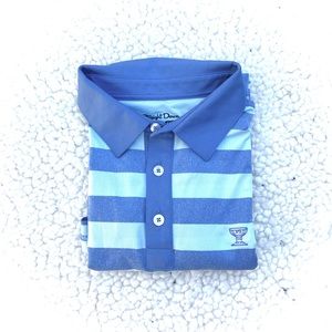 Straight Down Striped Polo Shirt Short Sleeve Blue Sz Large